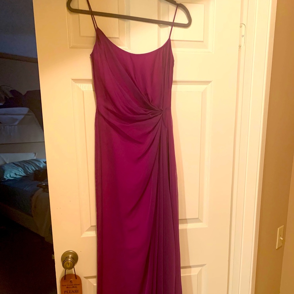 Stunning chiffon purple gown with extra flow swag